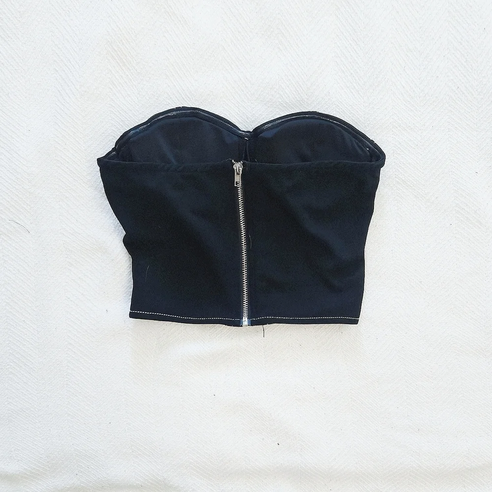 Nasty Gal Dark Blue Strapless Crop Top Corset - Picture 2 of 4